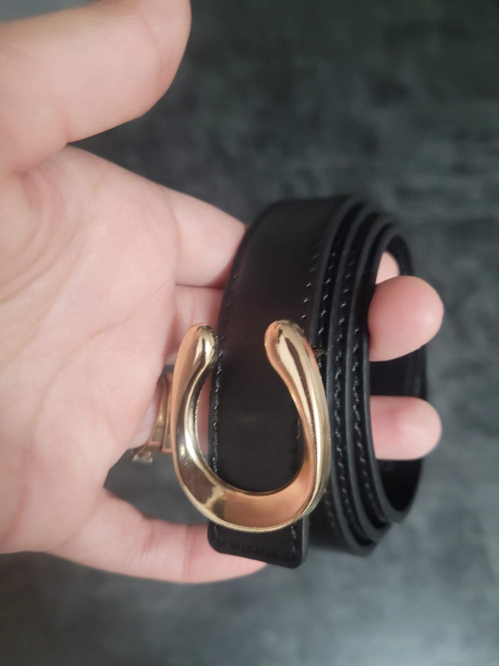 Black /brownBelt with Gold Horseshoe Buckle